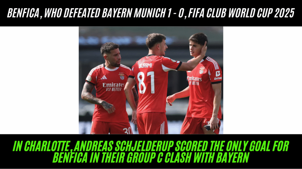 Benfica vs Bayern Munich, Andreas Schjelderup celebrates after scoring the winning goal for Benfica against Bayern Munich in the FIFA Club World Cup 2025.