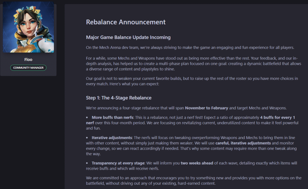 Mech Arena the Stage 1 rebalance