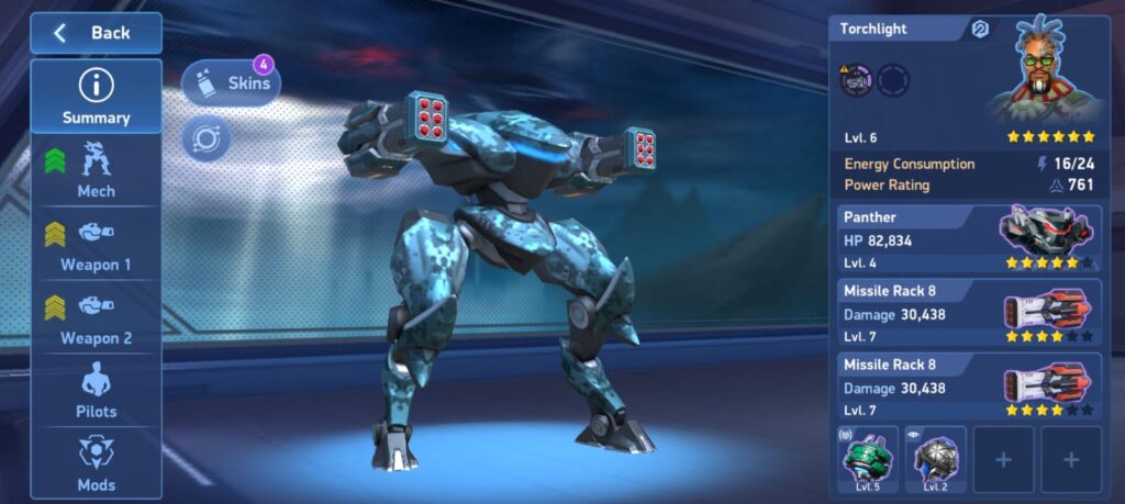 Panther mech + Missile Rack 8/12 F2P build hangar screenshot December 2025 Mech Arena after rebalance