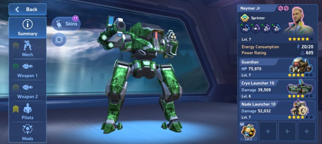 Guardian + Suppressor 10 post-buff F2P loadout with Major pilot in Mech Arena 2025