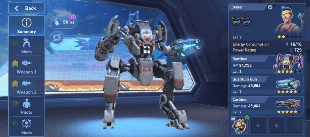 Mech Arena Sentinel F2P build Quantum Gun Carbine 2026