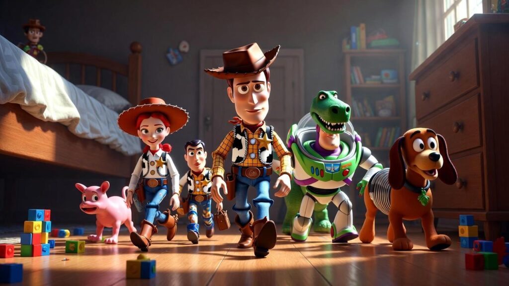 Woody helping other toys find purpose in Toy Story 5