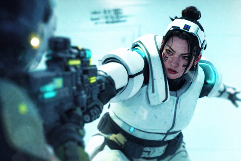 Marathon Server Slam beta gameplay screenshot showing a squad of cybernetic Runners engaged in combat on the desolate landscape of Tau Ceti IV during the February 26 – March 2, 2026 public stress test