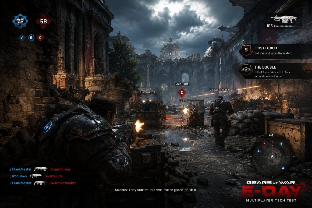 Gears of War Reloaded gameplay screenshot highlighting franchise arrival on PlayStation