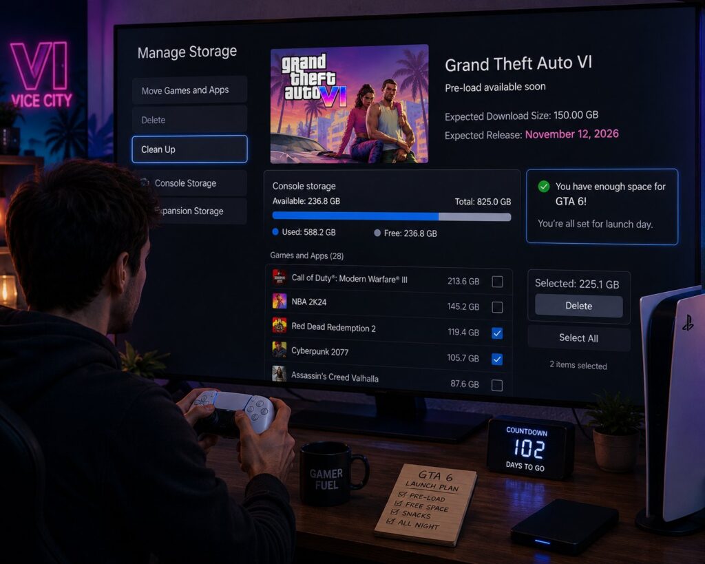 Player preparing console storage before downloading GTA 6 ahead of launch