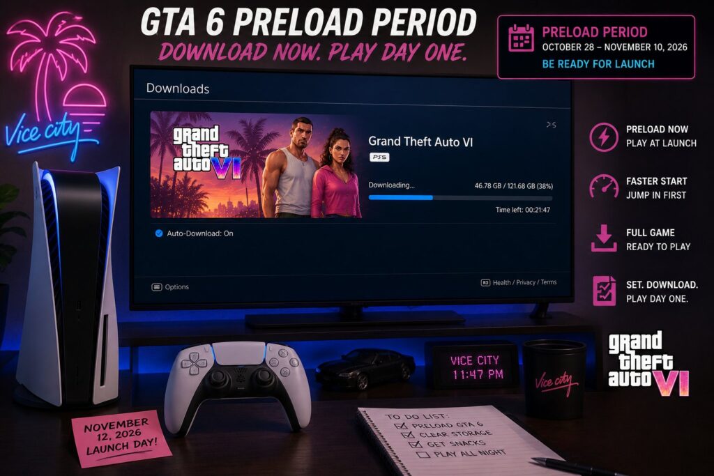 PlayStation 5 downloading GTA 6 during the official preload period before launch
