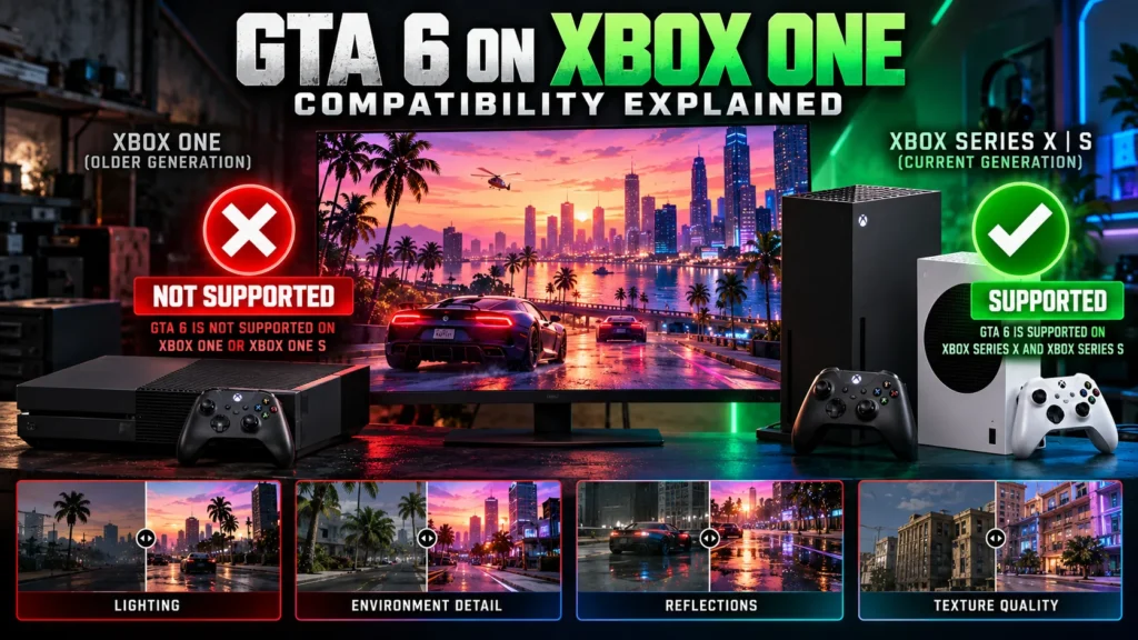 GTA 6 Xbox One compatibility explained with a comparison of older and current-generation gaming consoles.