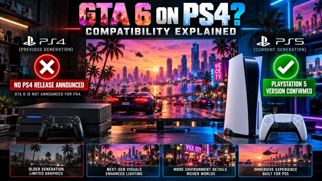  GTA 6 PS4 compatibility guide explaining the confirmed PlayStation 5 version and the absence of a PS4 release